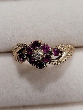 14k Gold Women's Cluster Ring with Rubies Diamond Stones